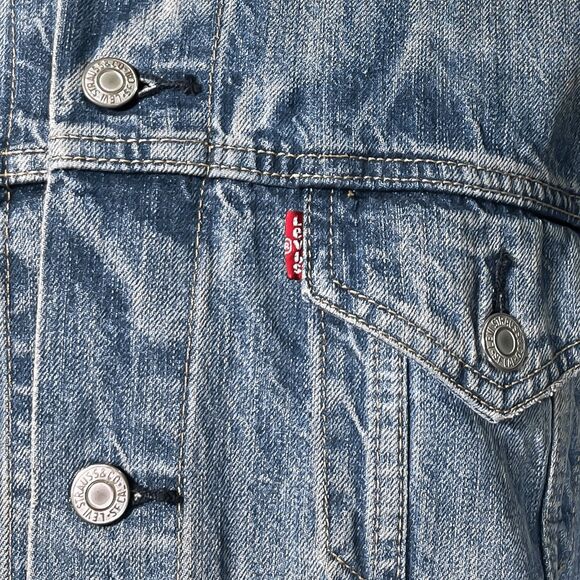 Levi's Denim Jacket Men's Blue Distressed Trucker Red Tab 100% Cotton Size Large - Picture 4 of 12